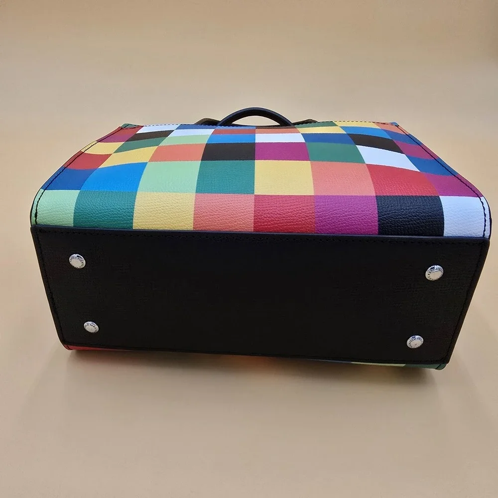 Karl Lagerfeld Paris Colorful Check NWT Maybelle Duo Satchel Crossbody Bag Purse